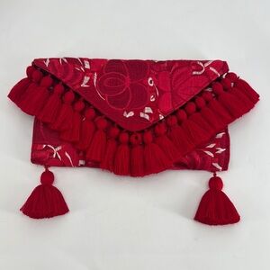 Vintage Boho Embroidered Floral Print Tassel Envelope Clutch Crossbody Bag